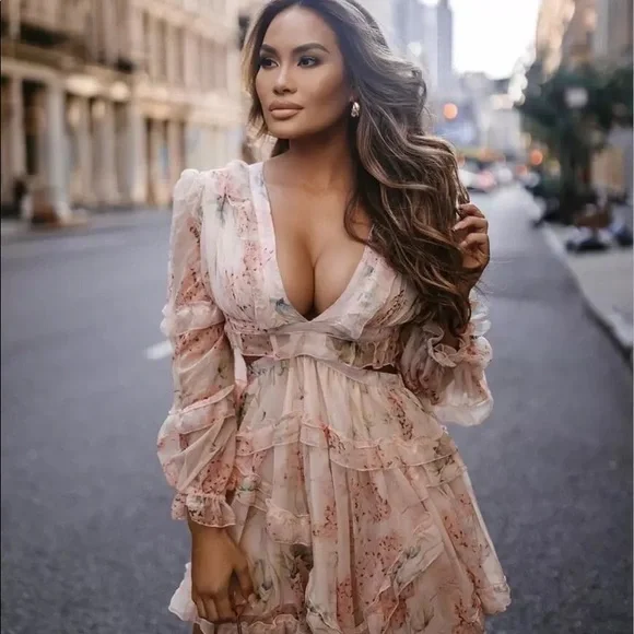 👗HP🌺Floral dress ruffle lace back womens cutout - Picture 9 of 10